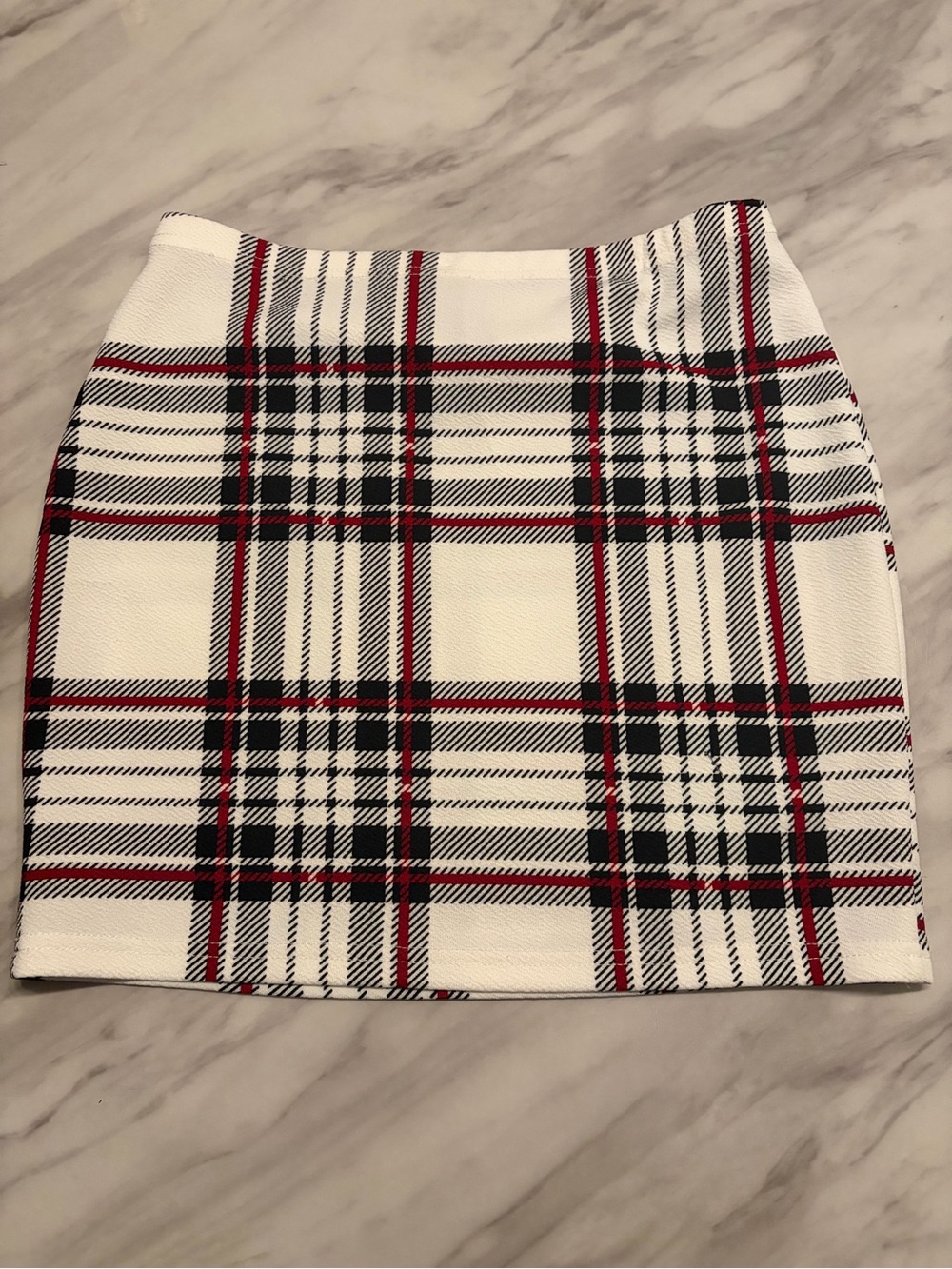 SHEIN White Plaid Mini Skirt with Red & Black Checks